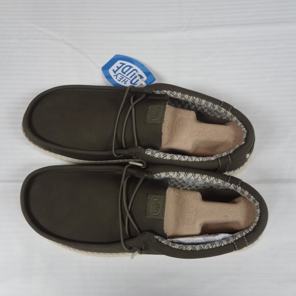 NWT Hey Dude Men\'s Wally Classic Shoes Olive Green Leather Mens Shoes Size 15 main image 13